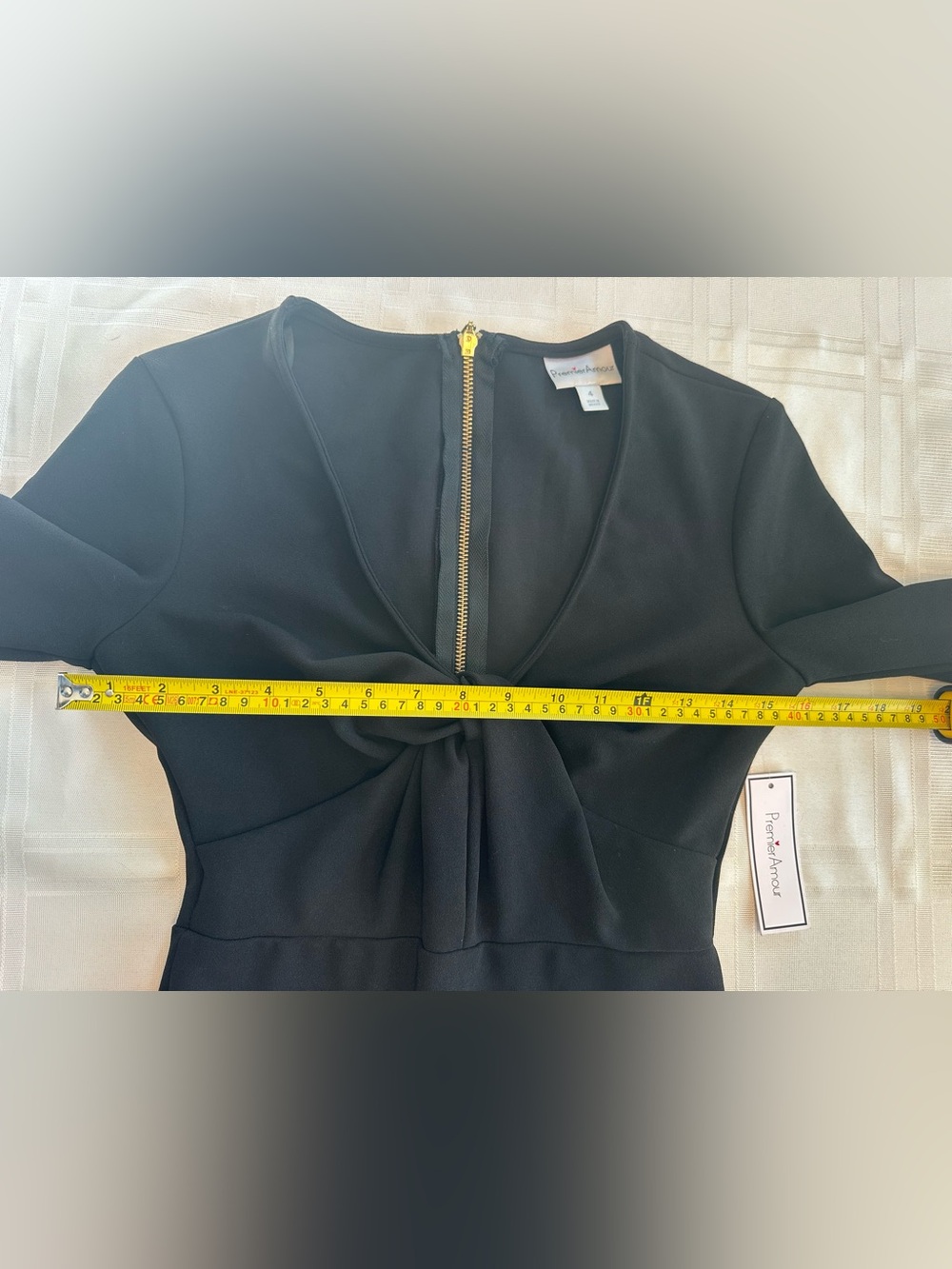 Premier Amour Black 3/4 Sleeve Dress Gold Zipper Dress Size 4 NWT - Picture 8 of 13
